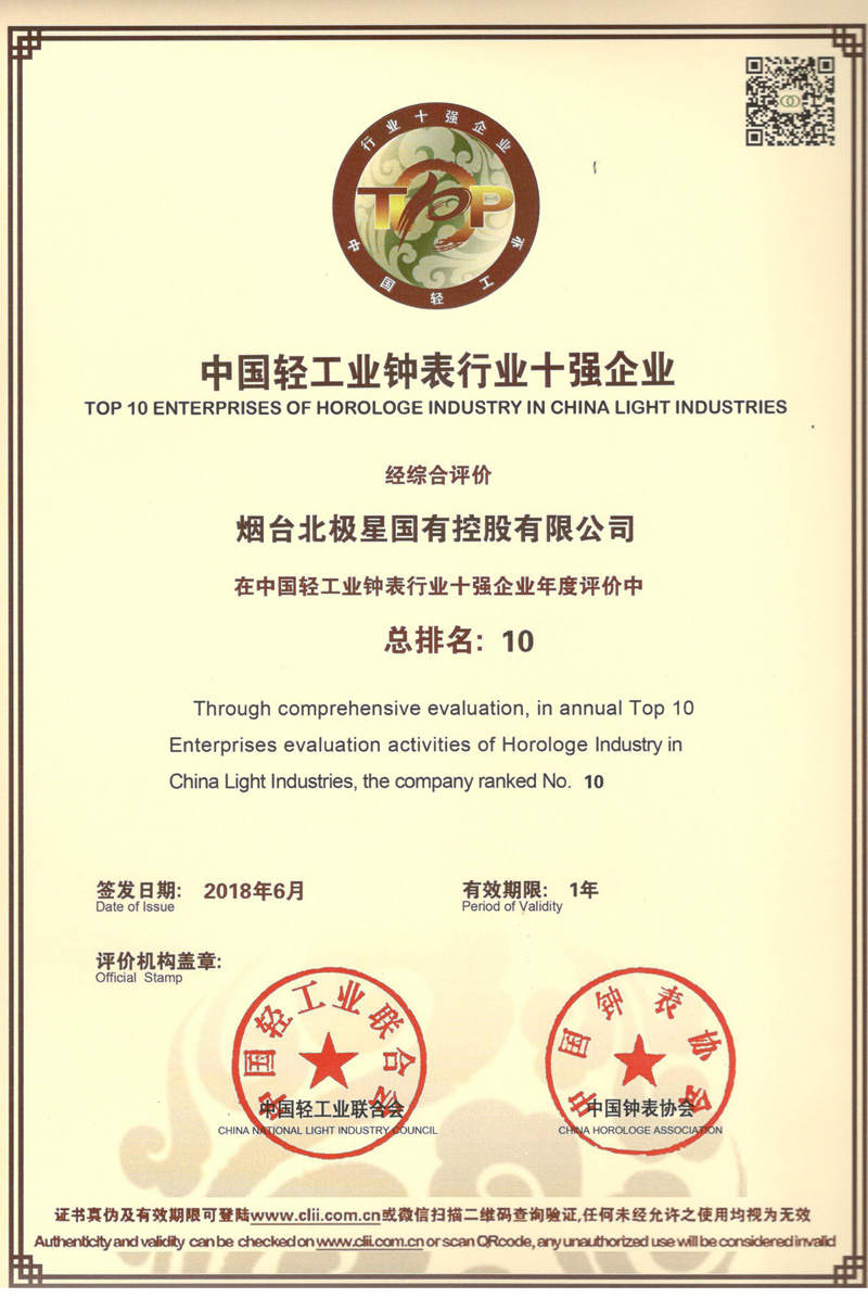 北极星钟表荣获“中国轻工业钟表行业十强企业”和“中国知名时钟品牌”荣誉